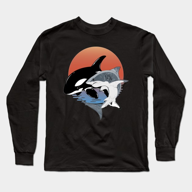 Orca and Great White Long Sleeve T-Shirt by NicGrayTees